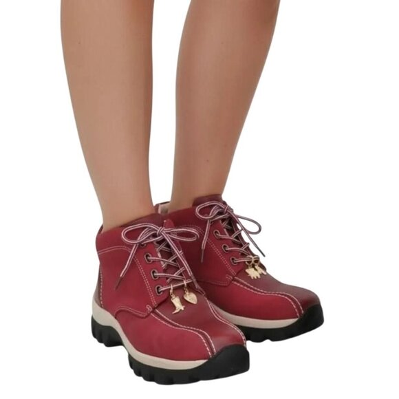 Perry Ellis Shoes - Perry Ellis‎ America Women's Dimension Lea Nubuck Lace-Up Ankle Boots Cherry 8.5